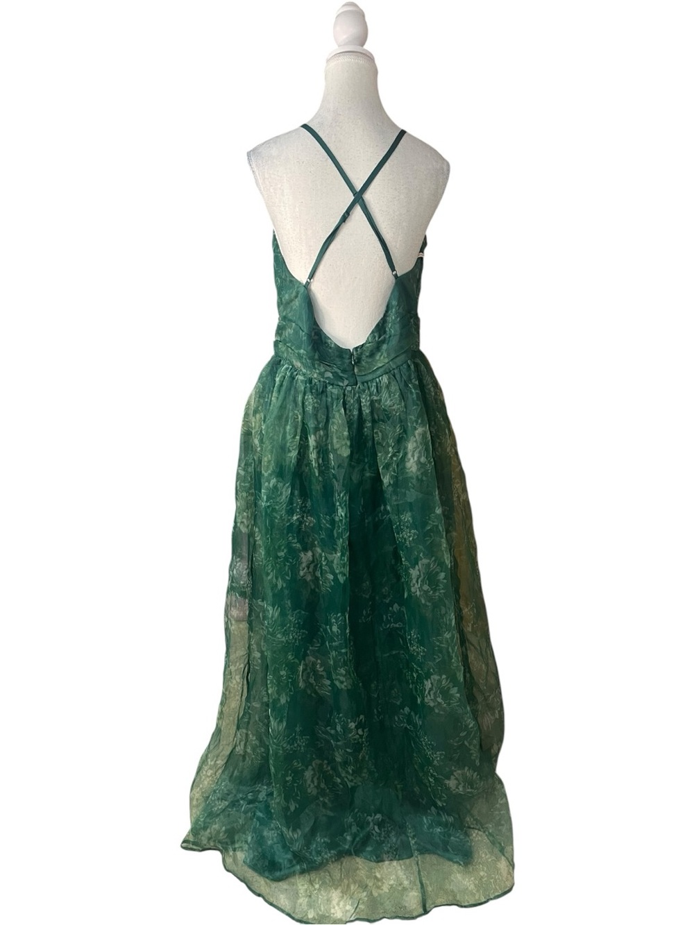 Lulus Romance That Wows V-Neck Organza Maxi Dress Green Floral Print - Picture 7 of 16